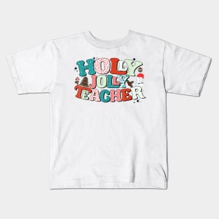 Holly Christmas Jolly Teacher - Pajama Teacher Life Xmas Kids T-Shirt